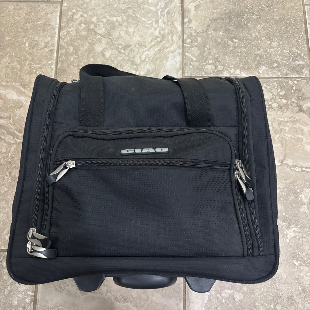 Ciao Black Rolling Underseat Carry On Bag Telescopic Handle Travel Luggage